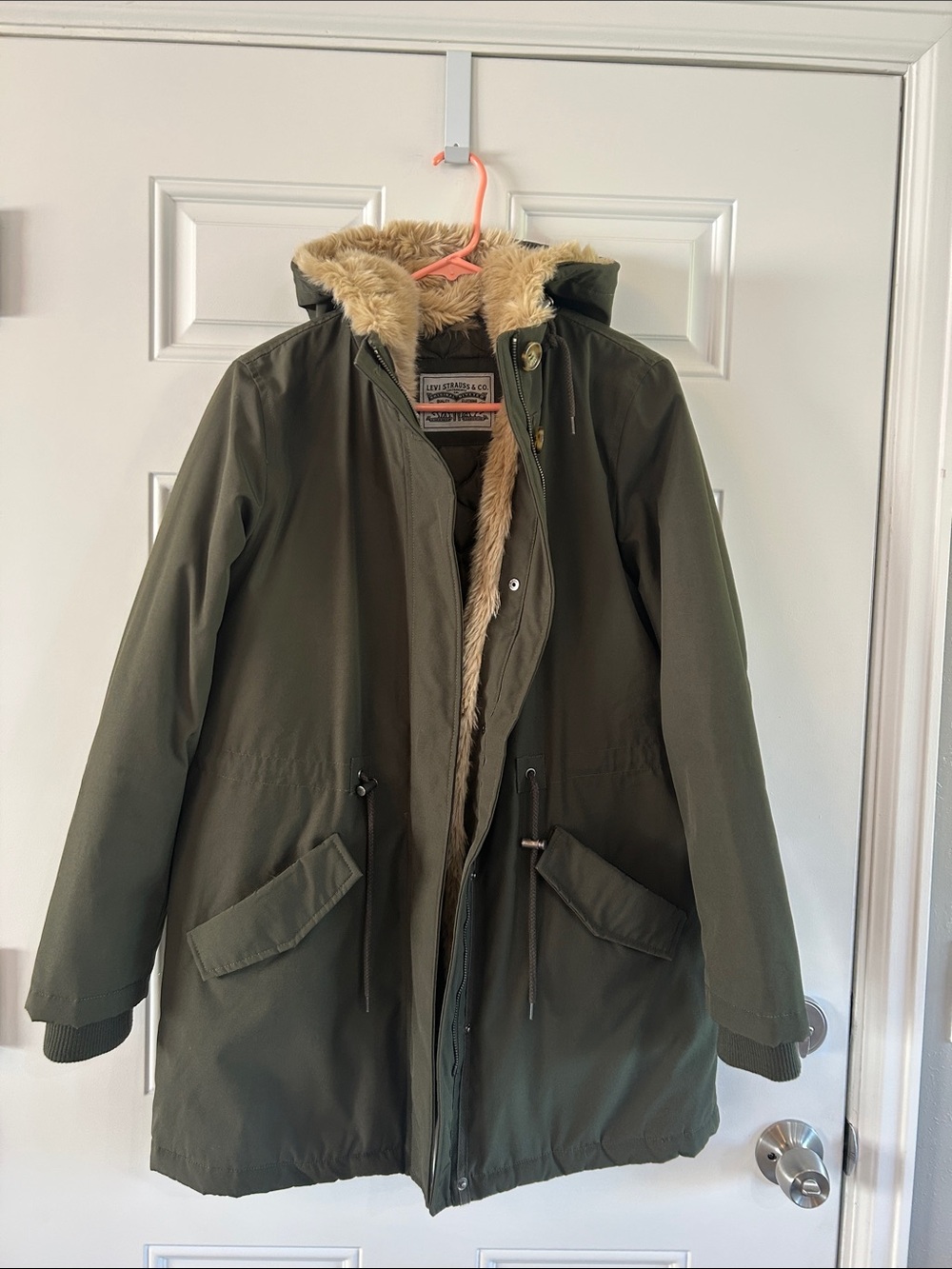 Women’s Olive Green Parka with Faux Fur Hood
